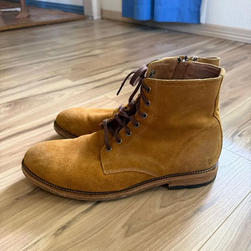Frye Bowery Lace Up 80340 Mens Brown Suede Zipper Casual Dress Boots Size 13